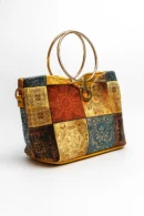 Bohemian Mosaic Print Handbag with Golden Ring Handle