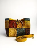 Bohemian Mosaic Print Handbag with Golden Ring Handle